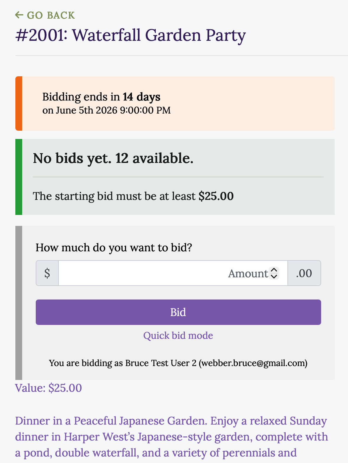 Item bidding